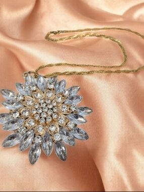 Stunning Sunflower Rhinestone Pendant Necklace in Luxurious Velvet Gift Box